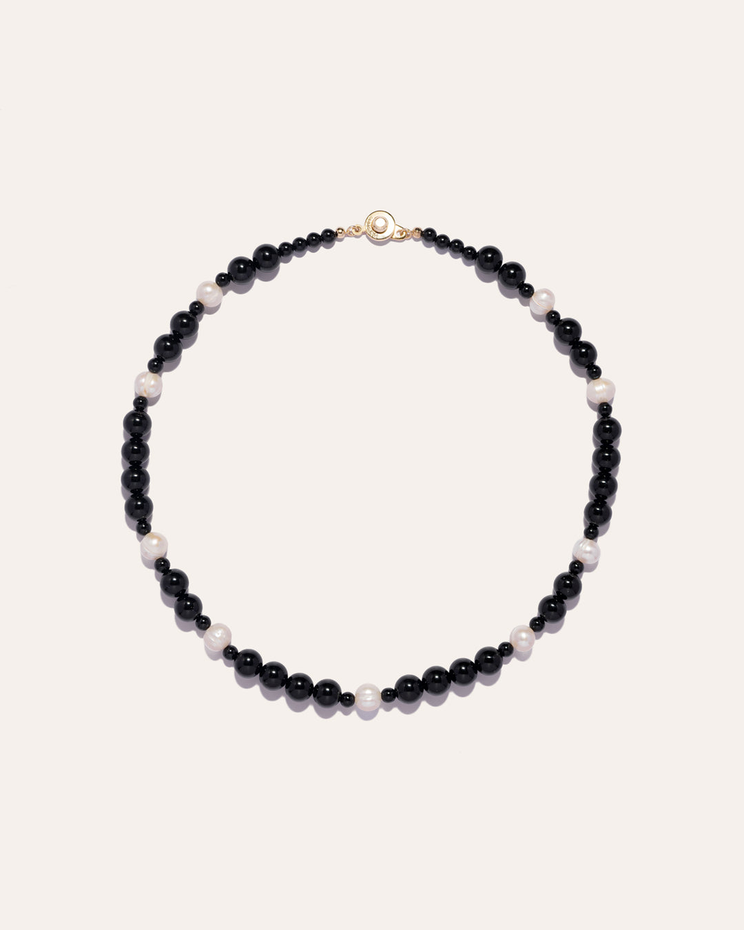 Elegant Necklace by Eterna Nova, Crafted from Freshwater Pearls and Onyx Stones, Radiant Luster and Durability Guaranteed.