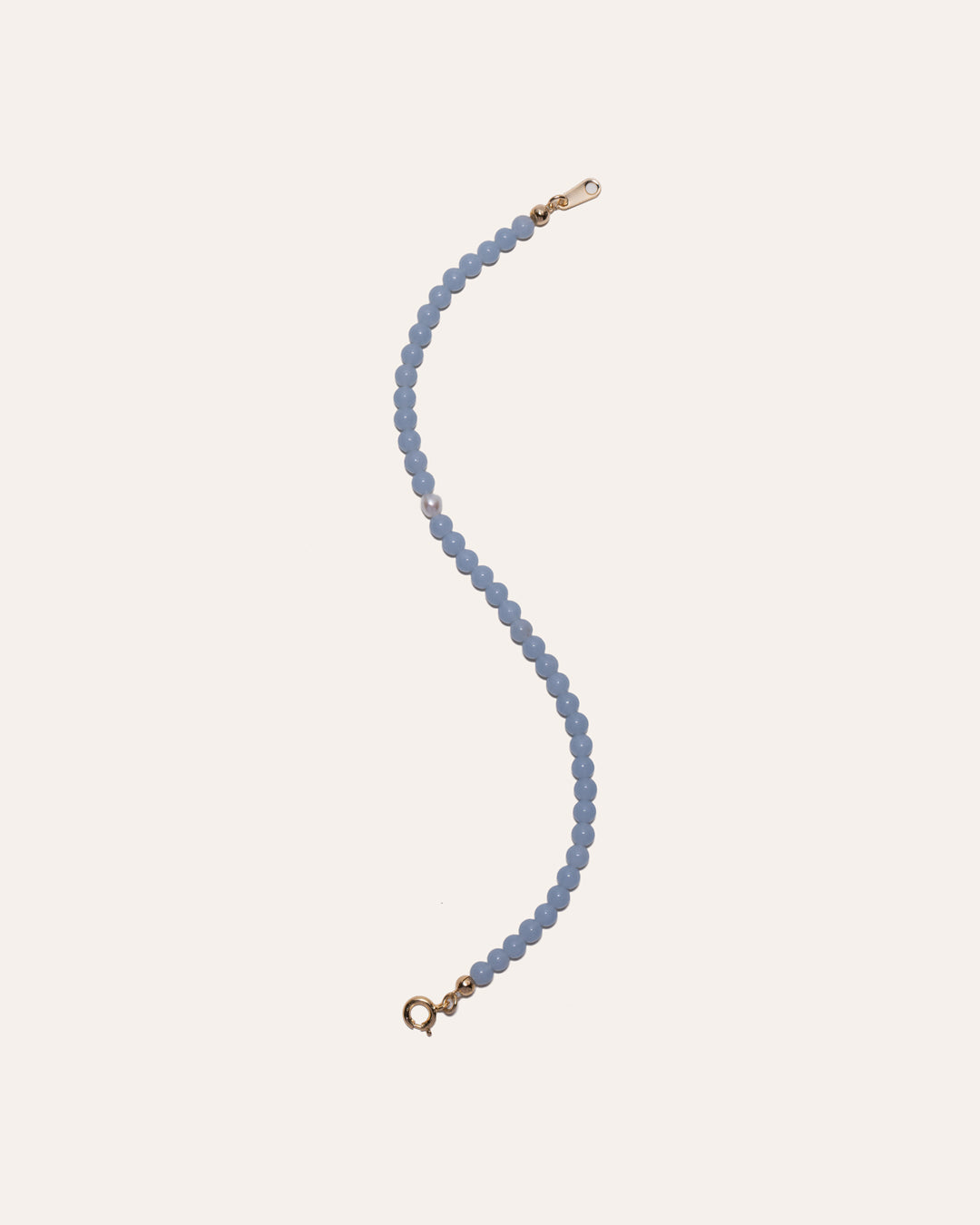 Gem & One bracelet featuring angelite and freshwater pearl beads.