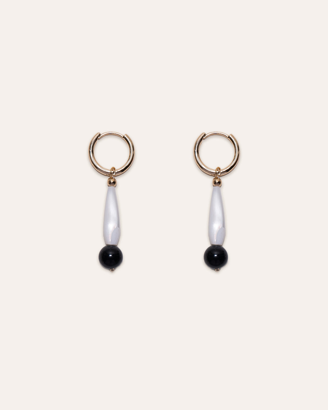 Hoop & Drop Earrings featuring mother of pearl and black onyx.
