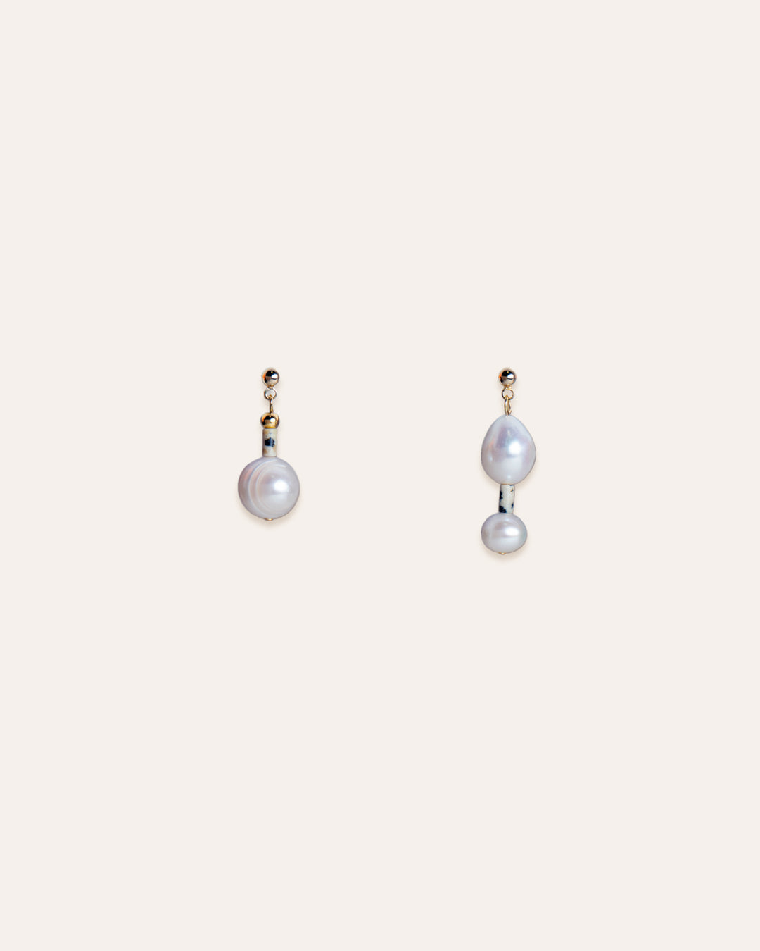 Lumina Drop Earrings: Freshwater pearl and dalmatian jaspers, elegantly designed for everyday wear, perfect for special occasions or as a gift.