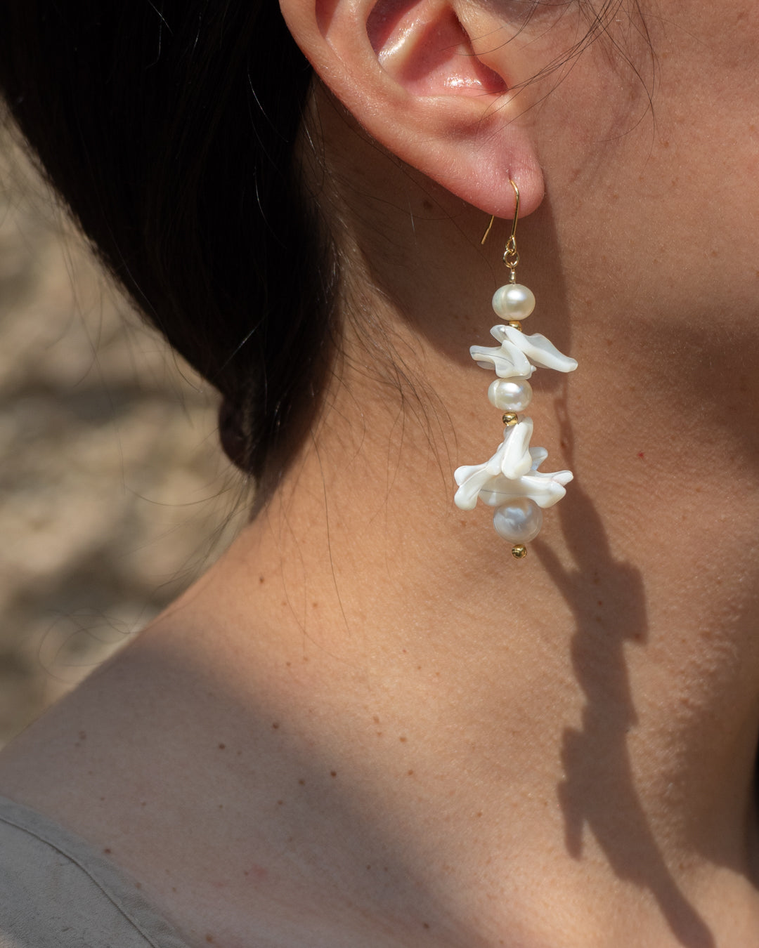 Tides Earrings: Gold vermeil ball, freshwater pearl & MOP.
