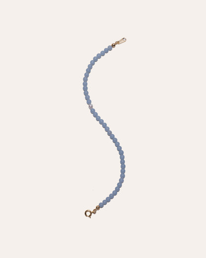 Gem & One bracelet featuring angelite and freshwater pearl beads.