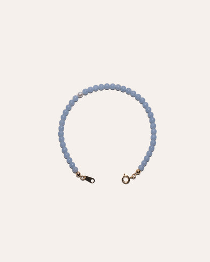 Gem & One bracelet featuring angelite and freshwater pearl beads.