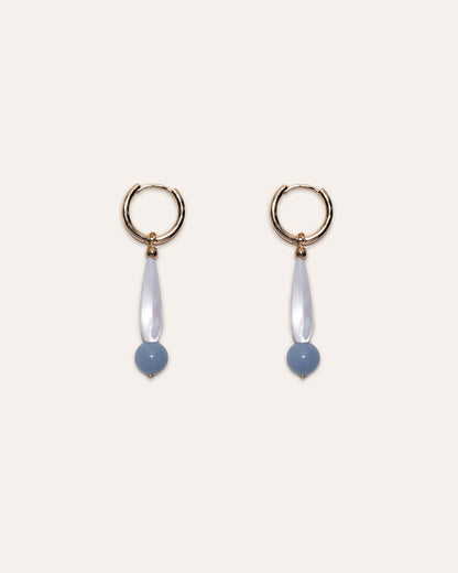 Hoop & Drop earrings featuing mother of pearl and angelite.