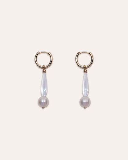 Hoop & Drop Earrings featuring mother of pearl and freshwater pearl.