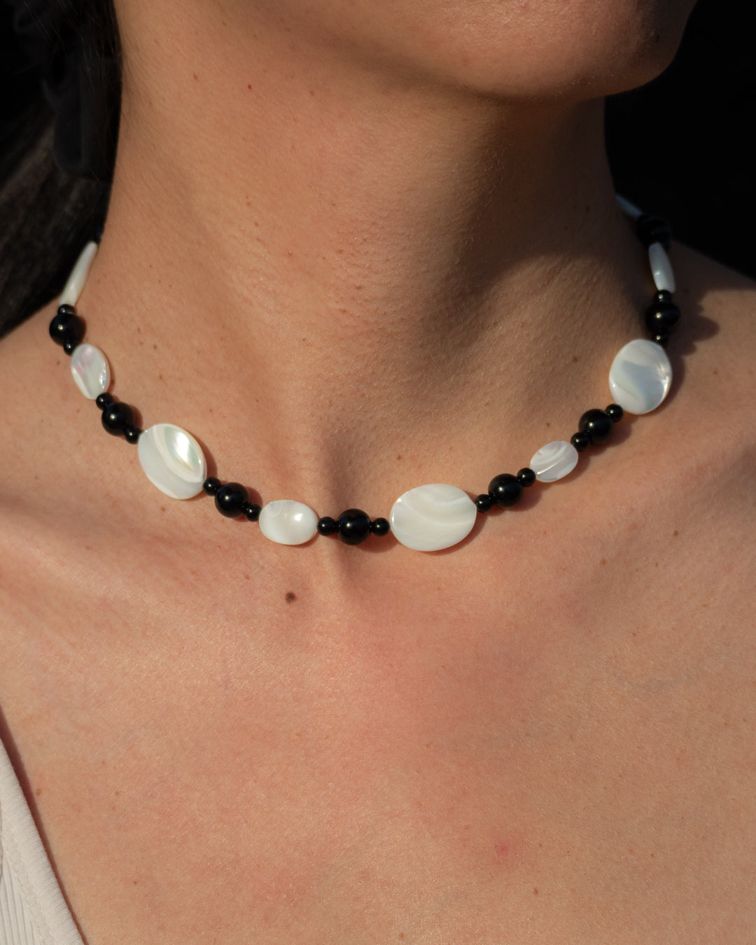 Mother of Pearl, Onyx, Sonata Moonlit Necklace