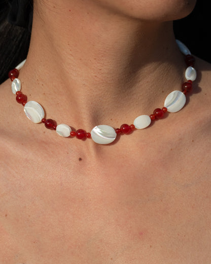 Mother of pearl and red stone necklace for women, Sonata Moonlit, fashion accessory